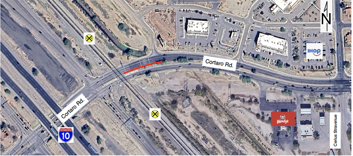 map of Westbound Cortaro Road turn lane closure