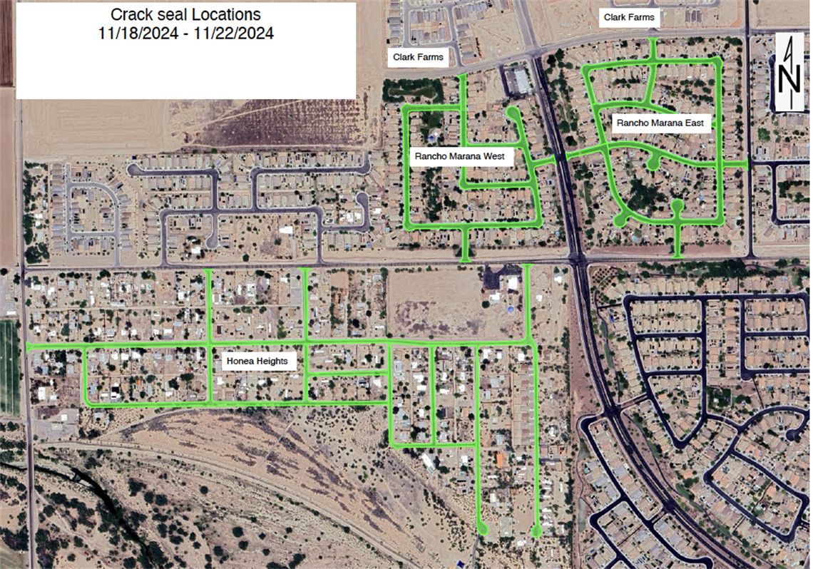 map of Honea Heights and Rancho Marana crack seal       