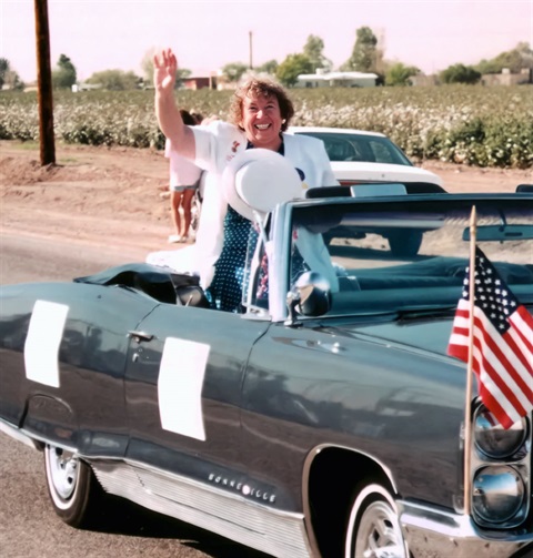 Ora Mae Harn riding in a car